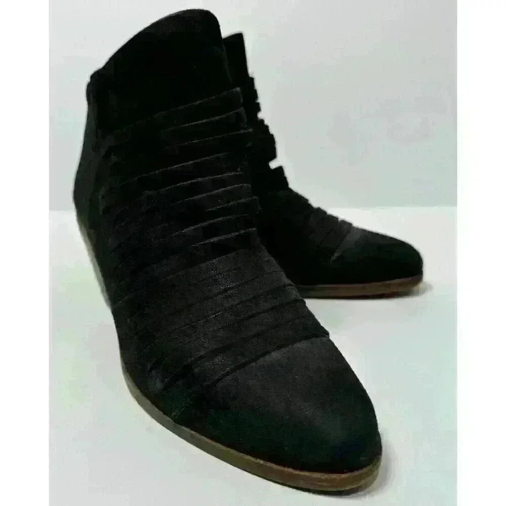 Lucky Brand Zavrina Sliced Black Leather Ankle Boots Booties Size 8 M 38